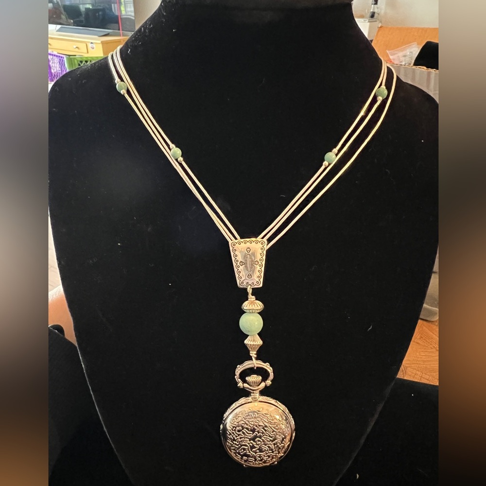 Vintage 925 Sterling Silver Turquoise Necklace Watch